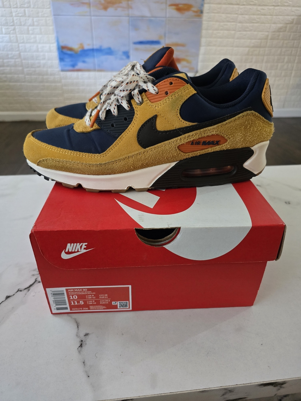 Nike Air Max 90 Men's Navy & Mustard Suede Sneakers